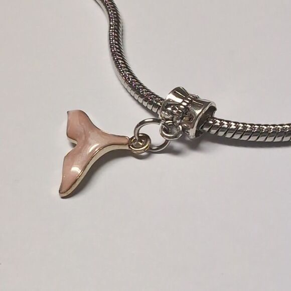 Pink Enamel Mermaid Tail Dangle Charm for Pandora Style Bracelet - Picture 3 of 4